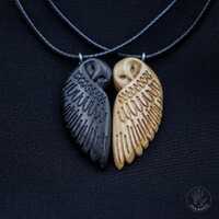 Couple Wooden Owl Pendants, Bog Oak and Ash Owl Necklace Set, Owl Necklace, Wood Jewelry, Couple Nec