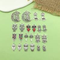 Mix 22pcs bulk antique silver owl charm Charms Pendant for DIY Bracelets Earrings Necklaces jewelry 