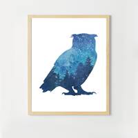 Night Sky Owl Wall Art, Nursery Decor, Kids Room Poster, woodland print, Baby shower gift, Great Hor