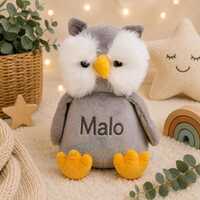 Peluche Brodée, Hibou gris à personnaliser,peluche personnalisable avec broderie pr&ea