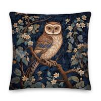William Morris Owl in the Woods Throw Pillow, Cottagecore, Home Decor, Floral, Housewarming, Botanic