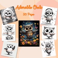 Adorable Owls 30 grayscale coloring pages