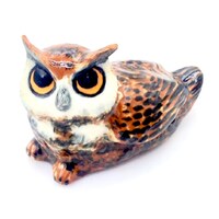 Miniature Ceramic Owl Bird Sitting Animal Little Funny Brown White Figurine Small Statue Decoration 