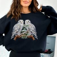 Owl Sweatshirt, White Owl Bird Top for Her, Winter White Owl Shirt Gift for Birdwatcher, Ladies Plus