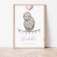 Owl Birthday Welcome Sign Template, Editable Owl First Birthday Party Decor Pink, Girls 1st Birthday