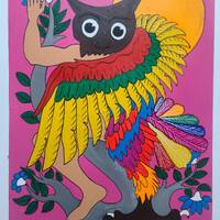 Nahual buho - Owl - Person Who Becomes an Animal - Tree - Vibrant colors - Beautiful Flowers - Sun -