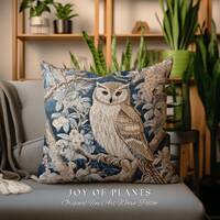 Pastel Owl Throw Pillow | William Morris Inspired Throw Pillow Woodland Forestcore Decor Pillow Maxi