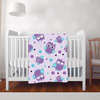 Purple Owl Blanket 30"x40" Velveteen Plush blanket gift for owl lover lap throw crib baby 