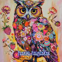 Boho Botanical Floral Owl Print, Whimsical owl Art, Contemporary owl, owl Painting, Folk Art, owl de