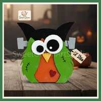 Owl Frankenstein Laser Cut File, Halloween Shelf Sitter SVG, Spooky Animal Wood Decor, Glowforge Vec