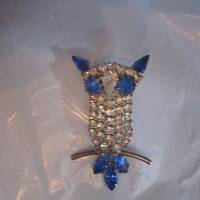 Silver Plated Multi Rhinestone Vintage Owl Brooch