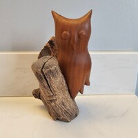 Vintage Mid Century Modern Walnut Owl on Driftwood Signed Cliff