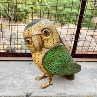 Wooden Hand Painted Owl Bird Statue, Animals Collectible, Decorative Figurine, Owl Sculpture, Vintag