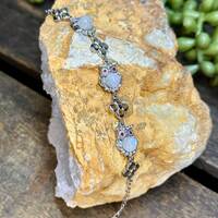Blue Flash Moonstone Crystal Owl Link Bracelet