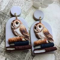 PRE-ORDER Book Earrings Dangle Owl Earrings Gifts for Book Lovers Handmade Polymer Clay Earrings Cot