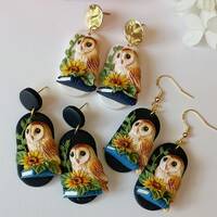 Owl Earrings Dangle Book Earrings Handmade Polymer Clay Earrings Gifts for Book Lover Dainty Sunflow