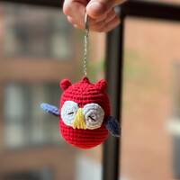 Handmade Owl Cotton Yarn Keychain, Crochet Figured Keychain, Handmade Boho Keyring, Cute Gift Idea