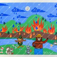 Retro Art Smokey The Bear Woodsy Owl Pollution  -Print 16x12
