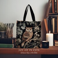 Owl Tote Bag Vintage Botanical | William Morris Inspired Tote Bag Pastel Goth Woodland Tapestry Tote