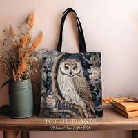 Pastel Gothic Owl Woven Tote | William Morris Inspired Tote Bag Aesthetic Botanical Tapestry Tote Wo