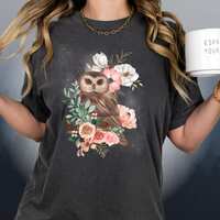 Floral Owl Shirt, WildFlower T-shirt, Birthday Gift, Owl Tee, Gardener top, Nature Lover Animal grap