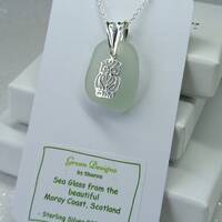 Scottish Sea Glass Owl Charm Necklace - Sterling Silver - Various Colours available