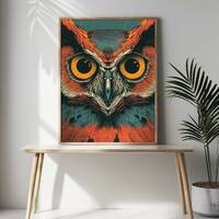 Charming Owl Print: Retro Mid-Century Bird Wall Art Poster, Nature-Inspired Home Accent