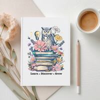 Owl Bookworm Hardcover Journal Inspirational Quote Notebook, Botanical Illustration Diary Learn Disc