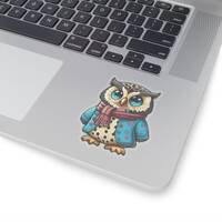 Cute owl wearing a red scarf and blue jacket sticker
