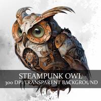 15 Steampunk Owl Clipart Bundle, PNG clipart, Mechanical Avian Art, for Robotic Owl PNG, Owl Automat