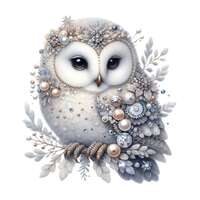 12 Jeweled Owl Clipart PNG, Elegant Owl with Pearls, Winter Owl, Transparent Background, Winter Art.