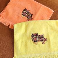 Vintage Set of Two Orange and Yellow OWL Hand Towels