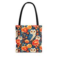 Owls & Flowers Batik-Inspired Tote Bag (All Over Print); Batik Tote Bag, Batik Art, Batik Bag, B