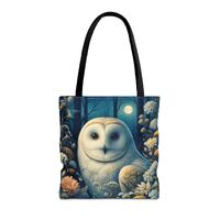 Barn Owl Tote Bag William Morris Inspired White Owl  in the Night Forest Gift Unique and Whimsical F
