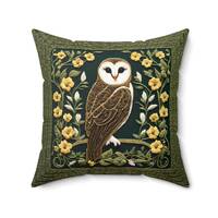 Throw Pillow Owl William Morris Inspired Pillow Autumn Forest Cottagecore Forestcore Flowers Leaf De