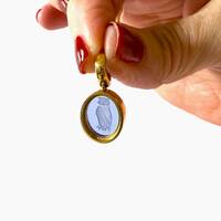 Owl Italian Intaglio Earrings Custom Setting Huggie 18k Cornflower Blue