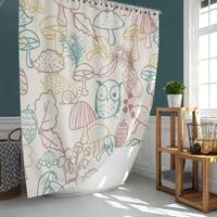 Owl & mushroom Shower Curtain, modern farmhouse nordic cottagecore bathroom curtain mat, home se