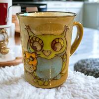 Vintage Pier One Stonewear Owl Mug Kitschy 1970s Brown Gift Kitchen Decor Planter