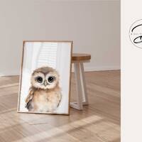 Watercolor Baby Owl Print, Woodland Nursery Art (Digital Download)