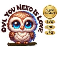 Cute Owl SVG, Digital Owl PNG, Digital JPG File, Commercial Use on Apparel, Art Prints, Etc.