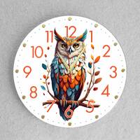 Owl Wall Clock Style and Colorful Owl Design, Vibrant Colors, Kid's Room Decor, Whimsical Art, S