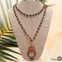 Owl Magnifying Glass Pendant Crochet Bead Necklace