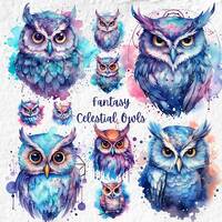 Magical Celestial Owl Clipart, Fantasy Celestial Owl Clipart, Fantasy Celestial Owl Clipart, For Gif