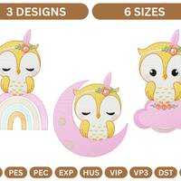 3 Types Little Owl Embroidery Designs &ndash; 6 Size , Instant Download
