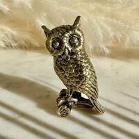 Wise eagle-owl figurine, Metal Owl ornament, fine lifelike solid brass figurine, desktop decoration,