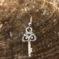 Owl earrings- owl key earrings, silver dangle drop, little owl jewellery, witchy gifts, gifts for he
