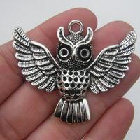 2 Owl pendants antique silver tone B134