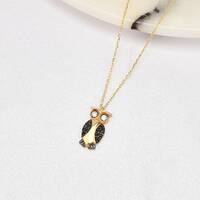 Owl Necklace, 14K Gold Owl Necklace, Owl Charm Necklace, Animal Necklace, Gold Animal Necklace, Luck