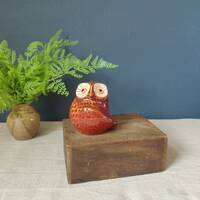 Quirky Vintage Brown & Red Ceramic Owl Ornament