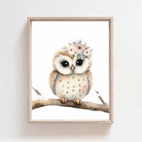 Owl Print. Owl Art. Owl Nursery, Owl Nursery Decor, Floral Owl Nursery Art. Woodland Nursery Prints.